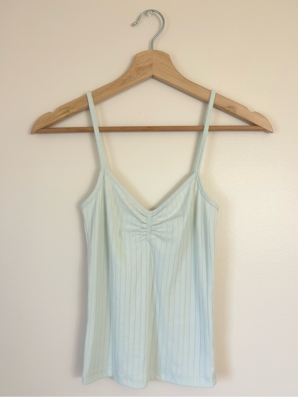 Ardene Sage Mint Green Ribbed Camisole Y2K Ruched V-Neck Tank